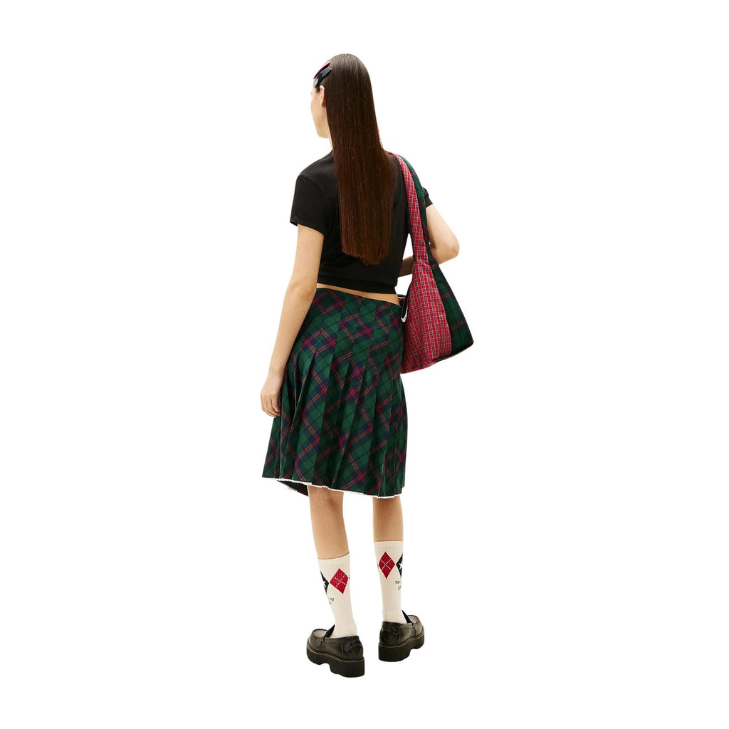 Tommy Hilfiger Jeans Gonna A Quadri Verde Donna In Cotone Organico