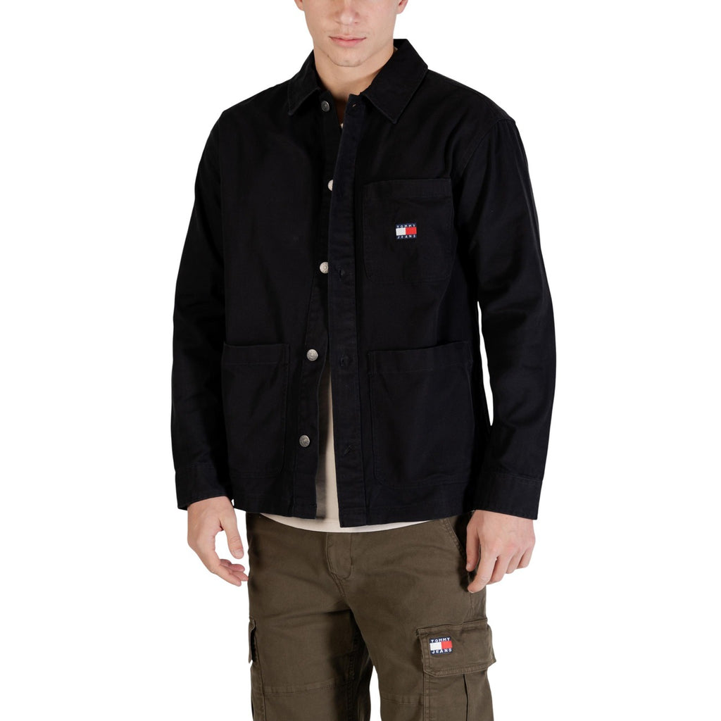 Tommy Hilfiger Jeans Camicia Uomo Cotone Organico Nera Maniche Lunghe