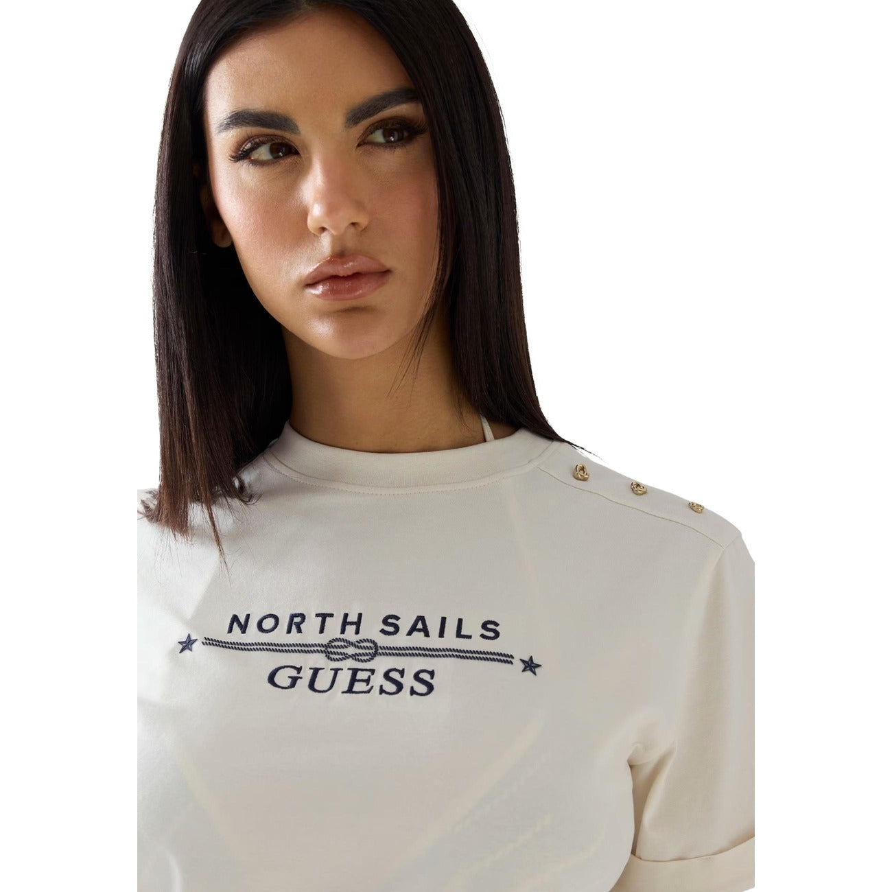 Guess T Shirt Donna Bianco Logo Tee Cotone Elastan Primavera Estate