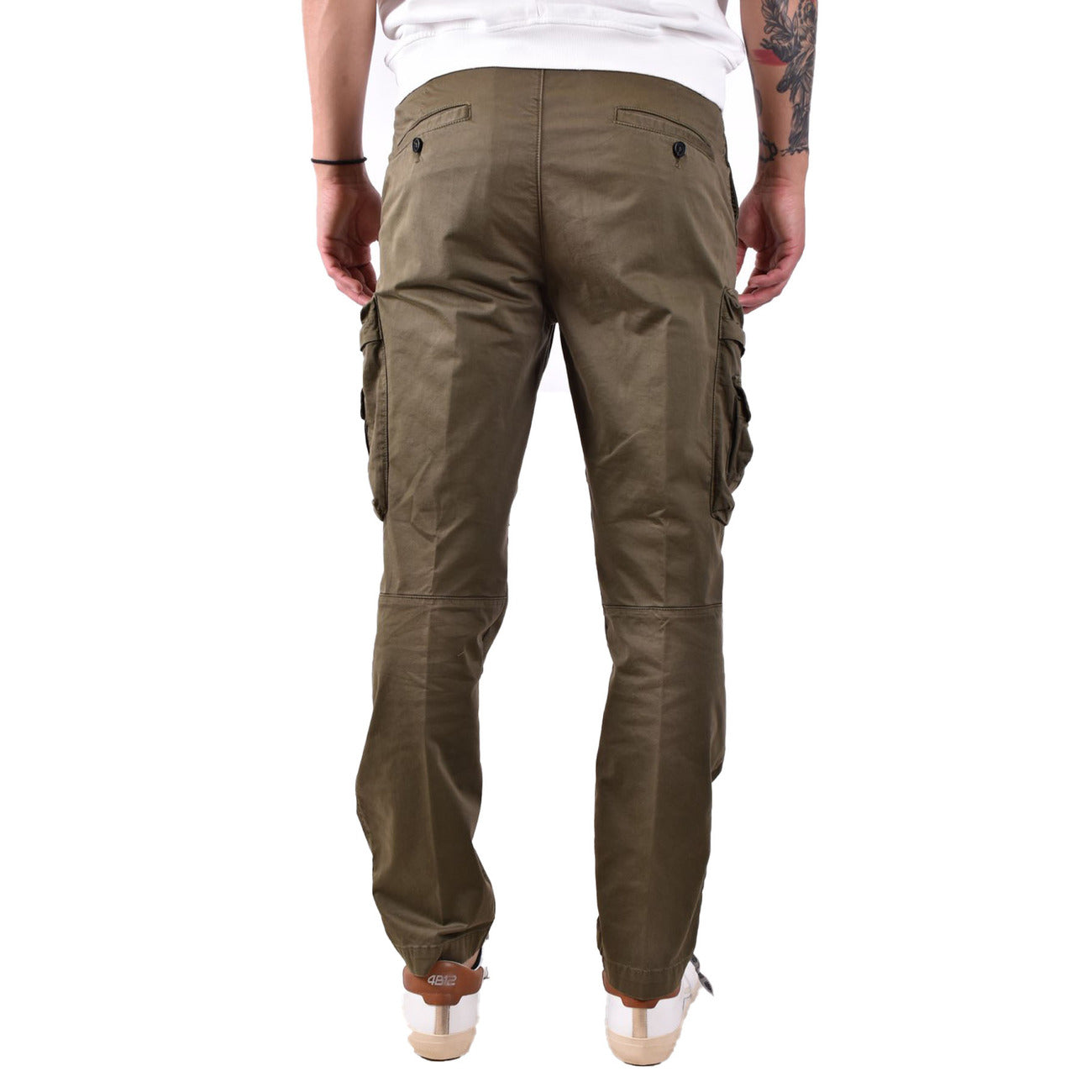 Diesel Pantaloni Uomo Verde Cotone Puro Primavera Estate Con Zip E Bottone