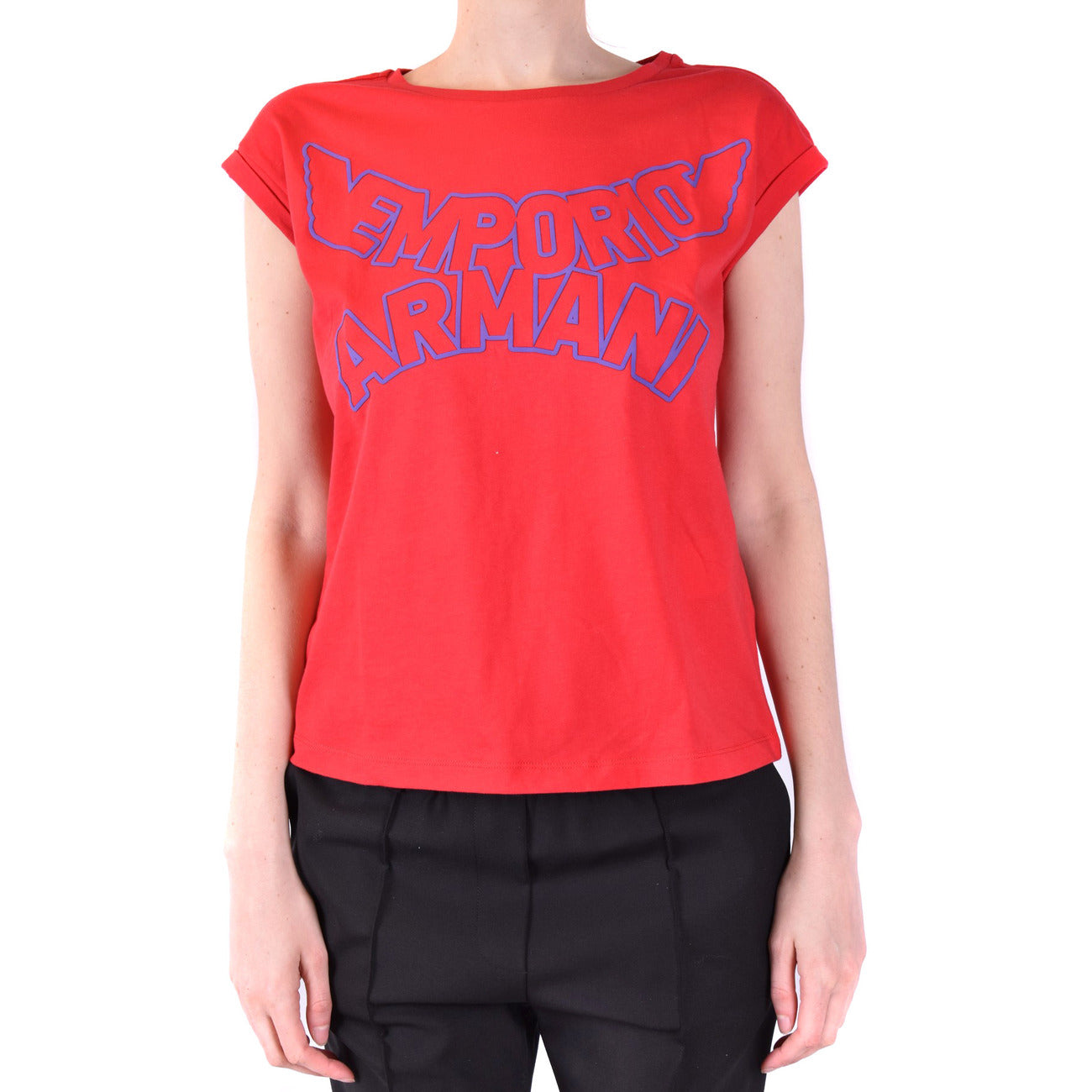 Emporio Armani T Shirt Donna Cotone Rosso Stampa Manica Corta