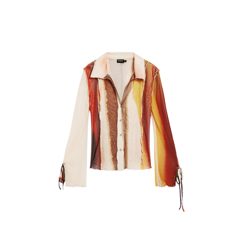 Desigual Camicia Donna Beige Fantasia Colorata Maniche Lunghe Primavera Estate