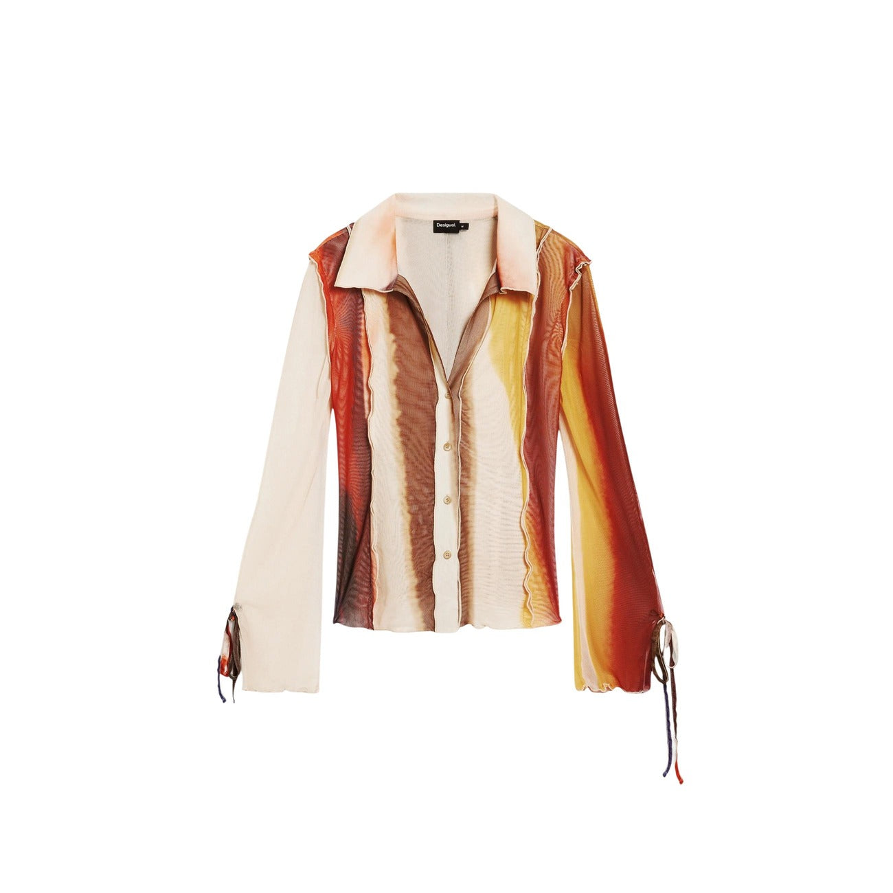 Desigual Camicia Donna Beige Fantasia Colorata Maniche Lunghe Primavera Estate