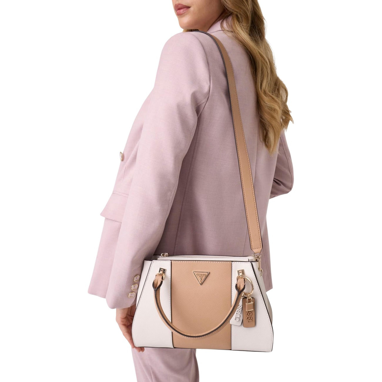 Guess Borsa Donna Noelle II Luxury Satchel Beige Con Tracolla