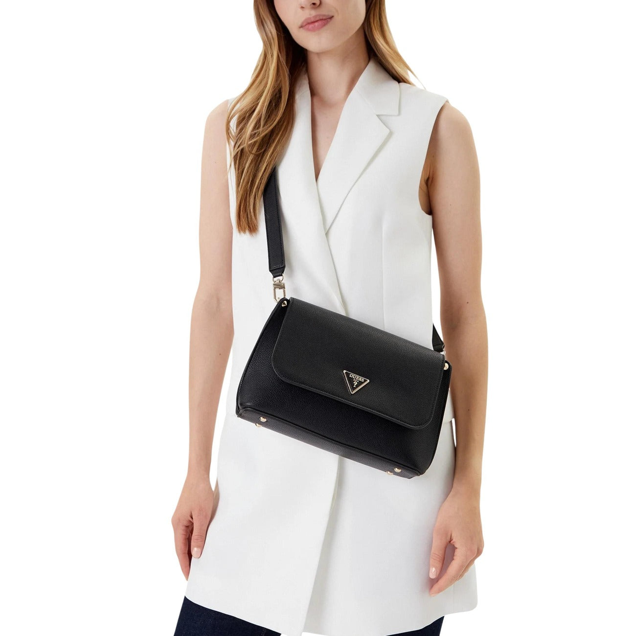 Guess Borsa Donna Tracolla Nera 28x17x8 In Poliuretano 100 Percento