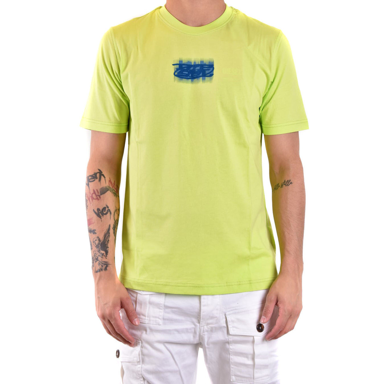 Diesel T Shirt Uomo Giallo Stampa Cotone 100 Maniche Corte Scollo Tondo
