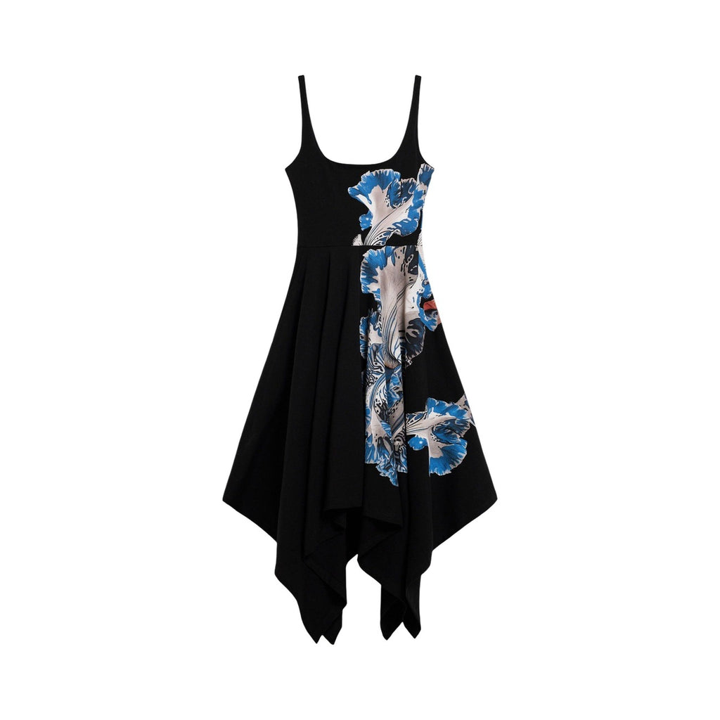 Desigual Abito Donna Nero Floreale Spalline Cotone Lycra Primavera Estate