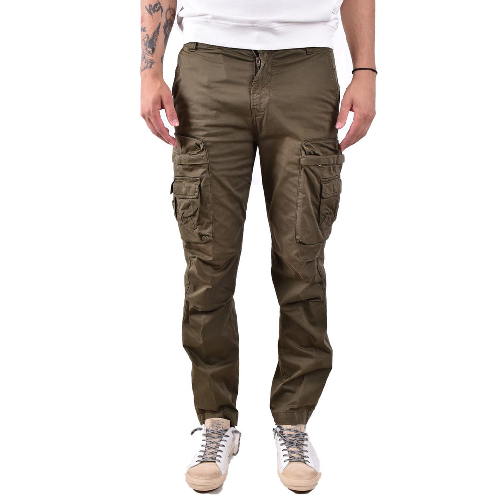 Diesel Pantaloni Uomo Verde Cotone Puro Primavera Estate Con Zip E Bottone