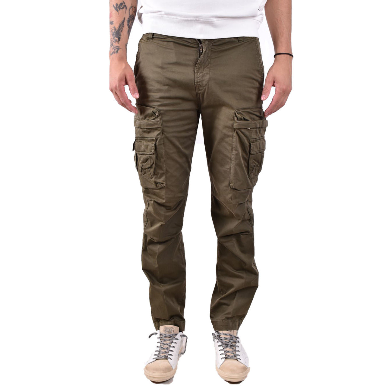Diesel Pantaloni Uomo Verde Cotone Puro Primavera Estate Con Zip E Bottone