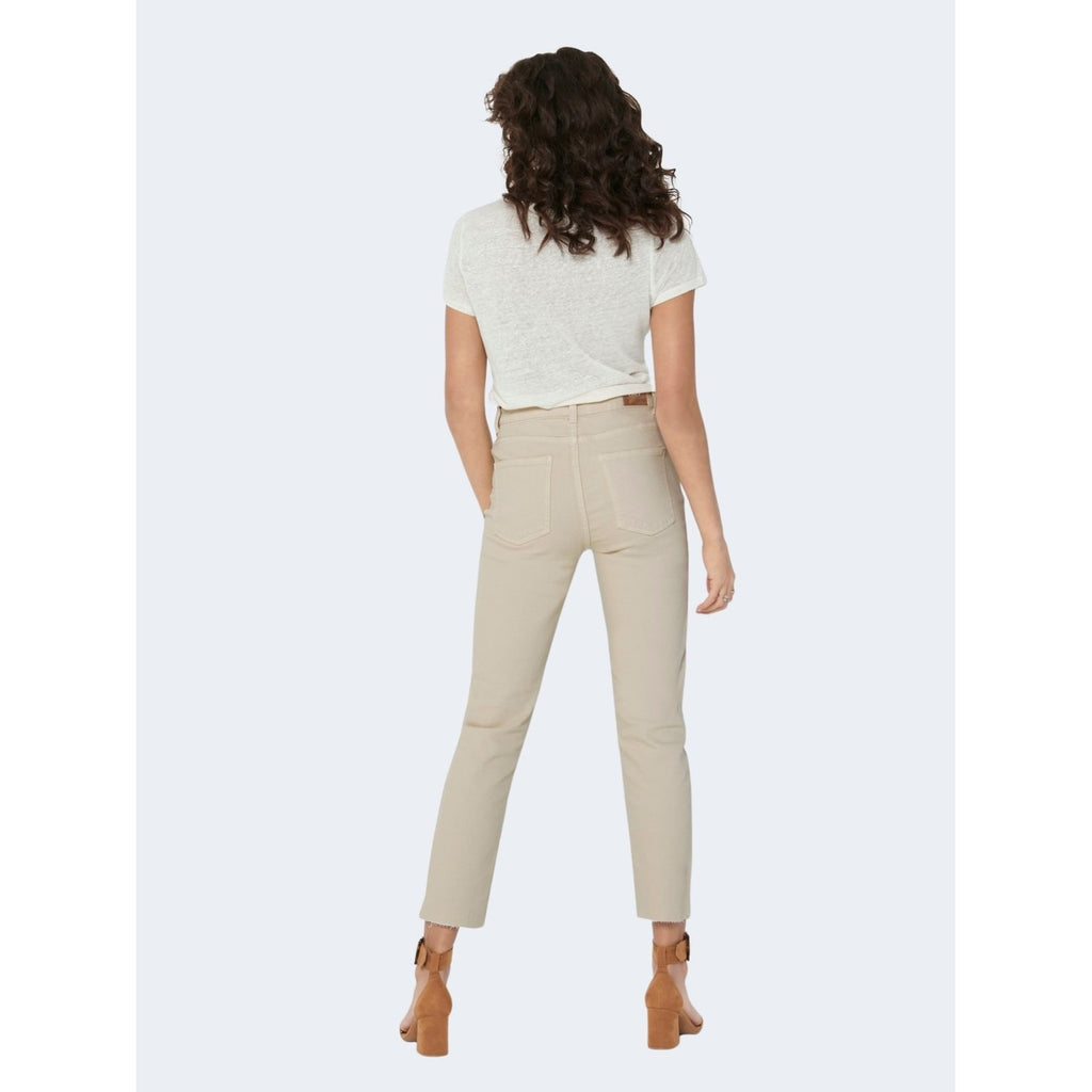 Only Jeans Donna Aderente Beige Elasticizzato Con Tasche Primavera