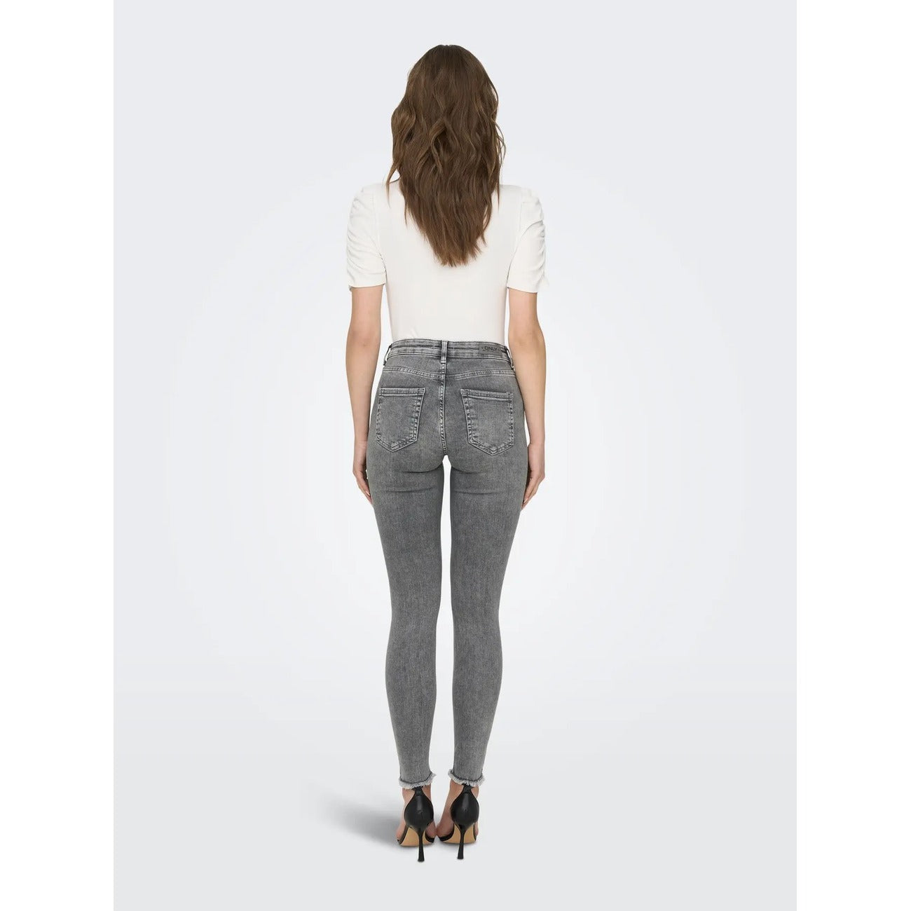 Only Jeans Donna Grigio Vita Alta Stretch Cotone Elastan