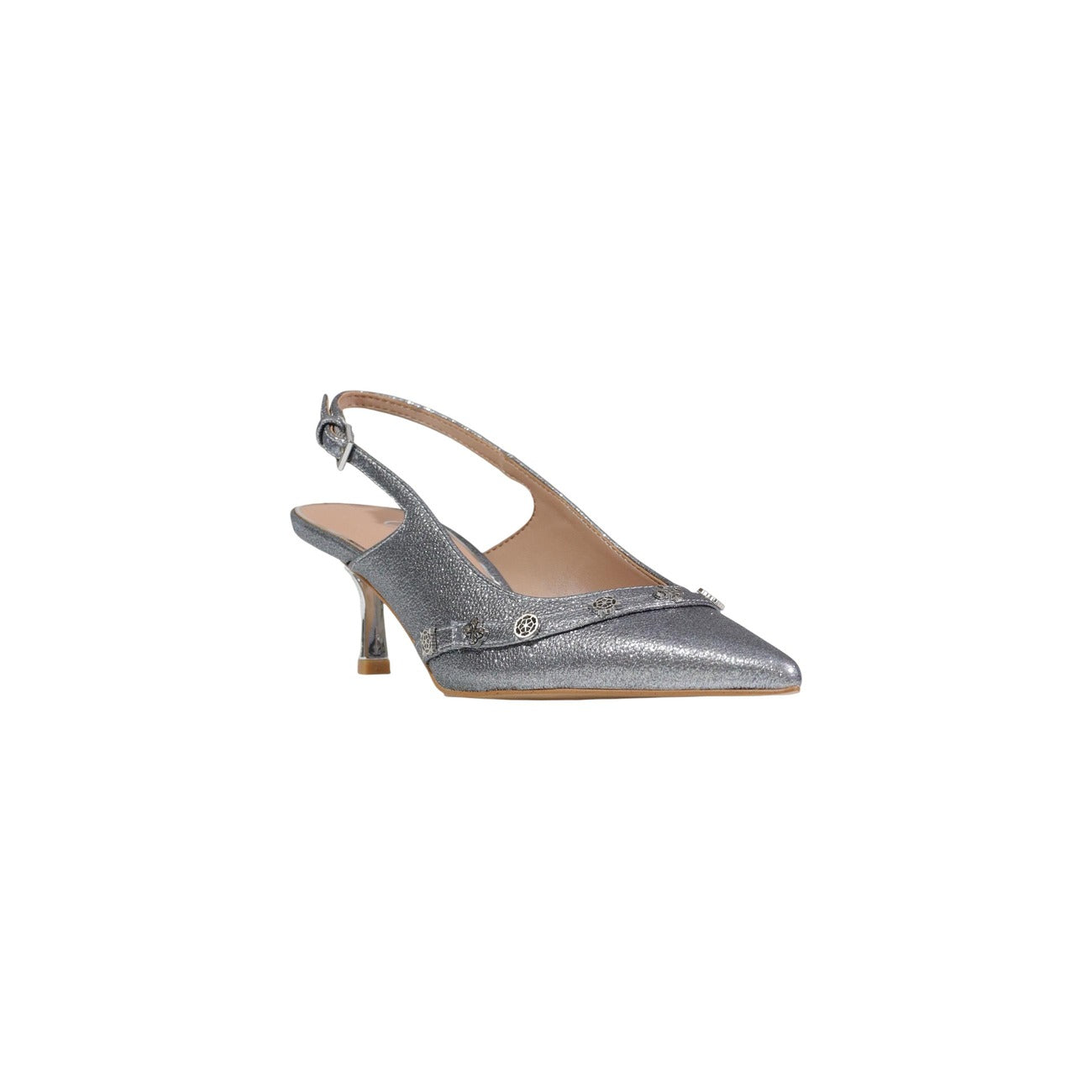 Guess Sandali Donna Argento Punta Tacco A Spillo Chiusura Fibbie