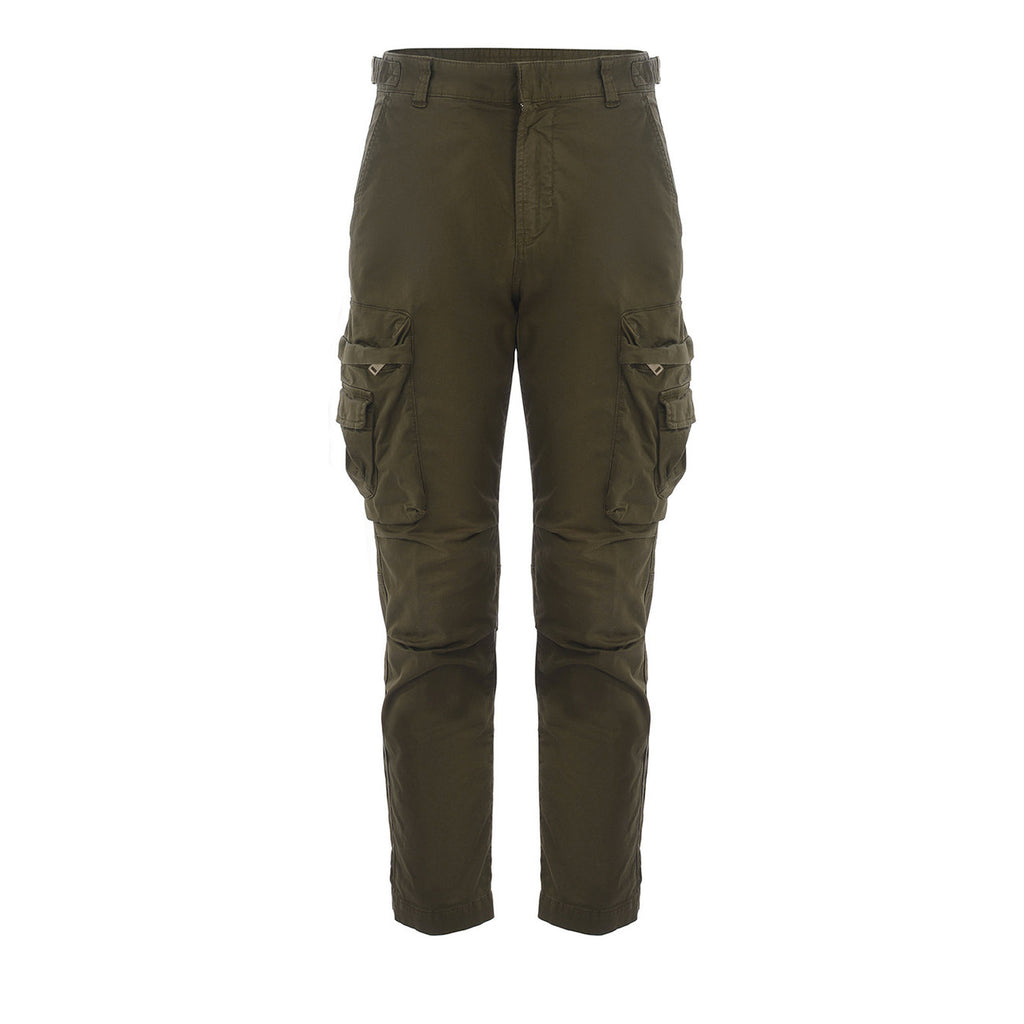 Diesel Pantaloni Uomo Verde Cotone Puro Primavera Estate Con Zip E Bottone
