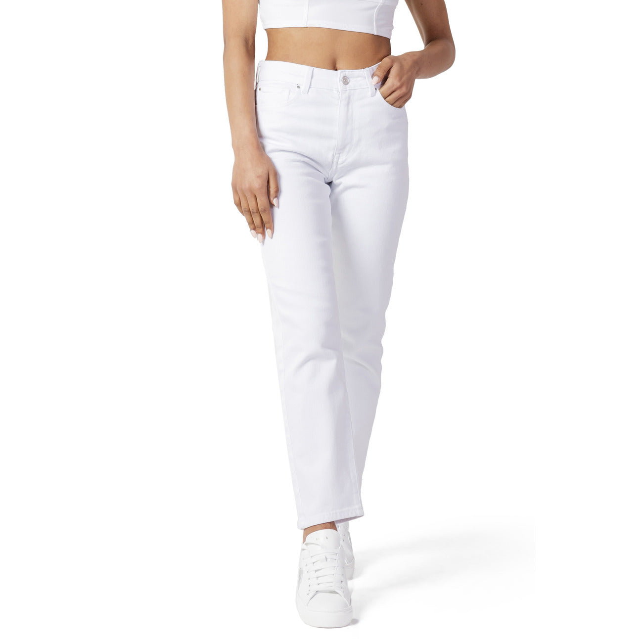 Jeans Donna Only Bianco Elasticizzato Vita Alta 99 Percento Cotone