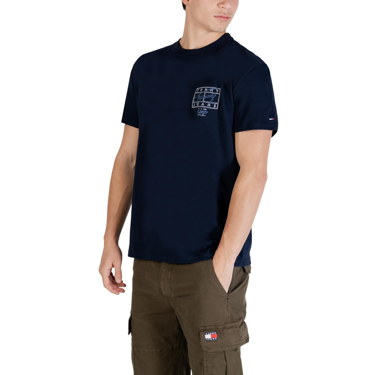 Tommy Hilfiger Jeans T Shirt Uomo Cotone Organico Blu Maniche Corte