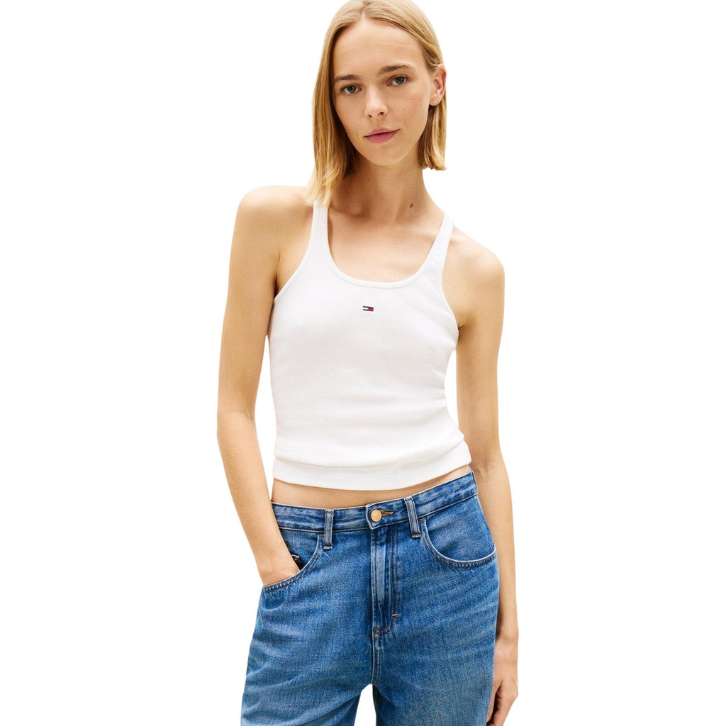 Tommy Hilfiger Jeans Canotta Donna Bianco Cotone Elasticizzato