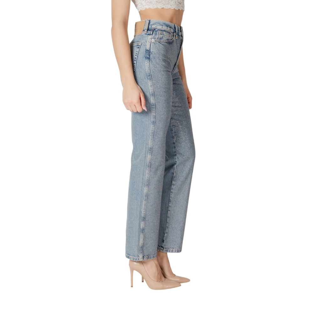 Only Jeans Donna Azzurri Con Strass Vita Alta Zip E Bottone Primavera