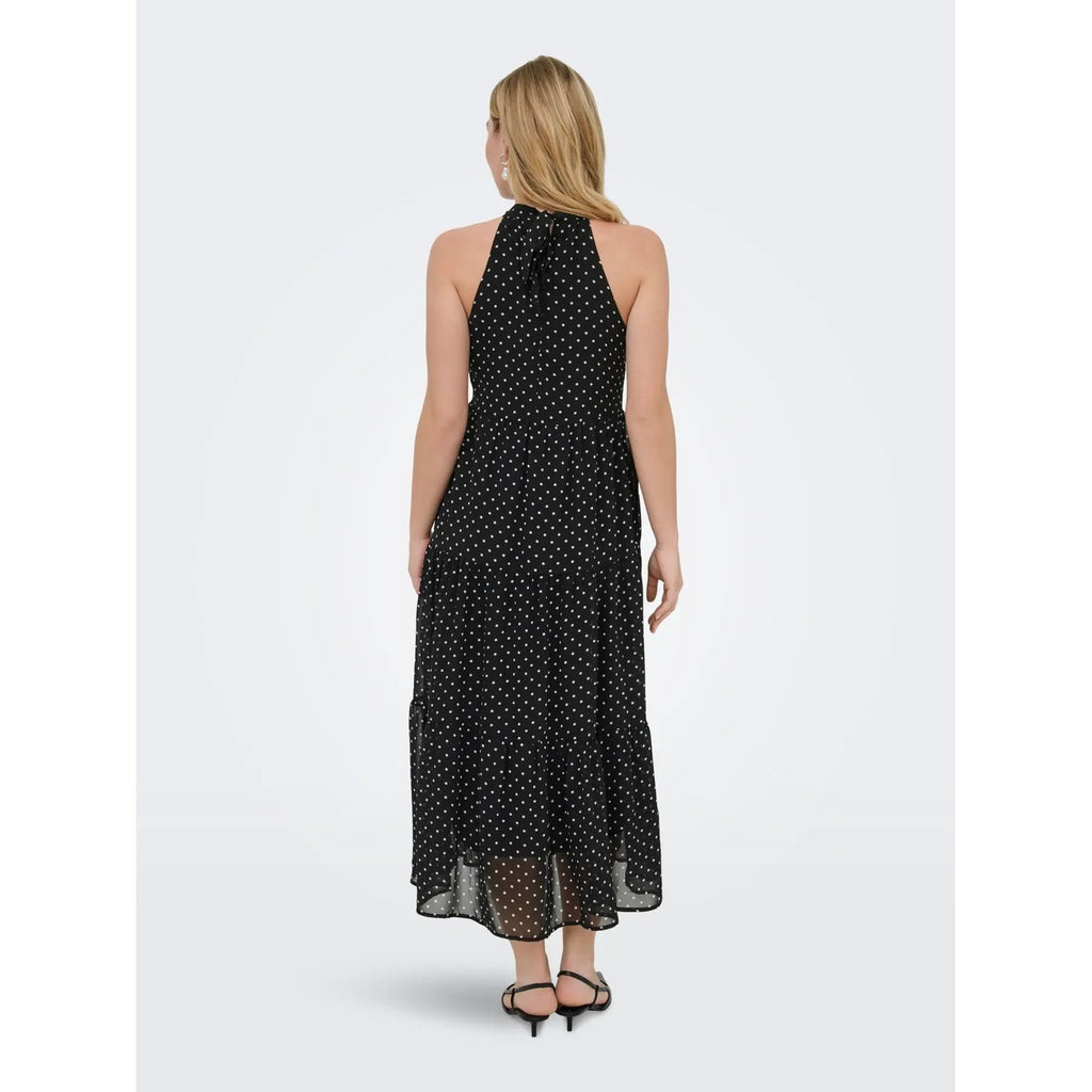 Only Vestito Donna Smanicato Pois Nero Scollo Tondo Con Cerniera