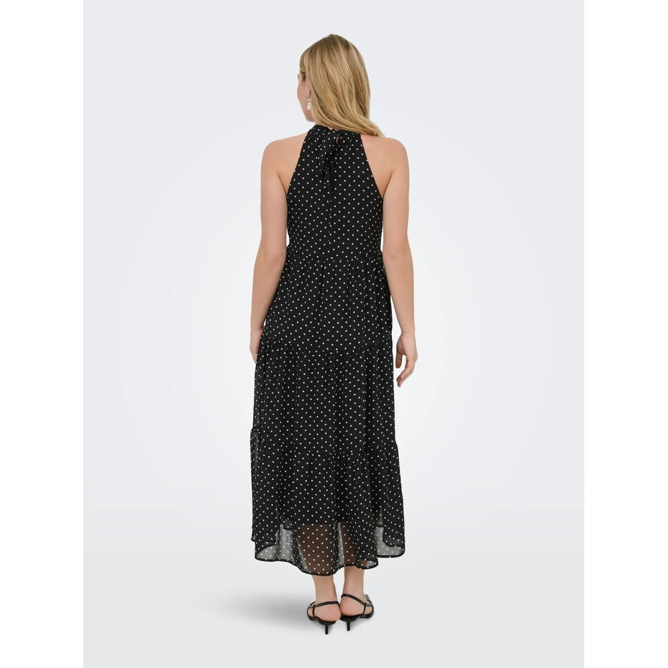 Only Vestito Donna Smanicato Pois Nero Scollo Tondo Con Cerniera