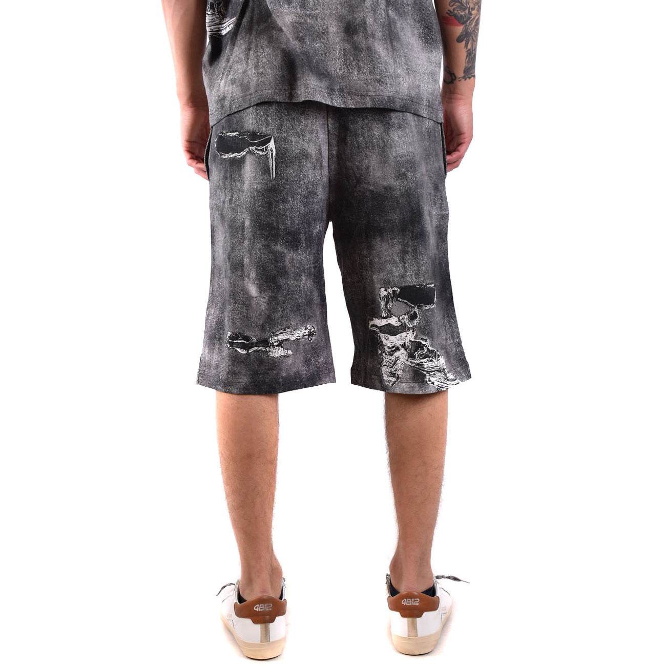 Diesel Bermuda Uomo Cotone Nero Effetto Consumato Strappato