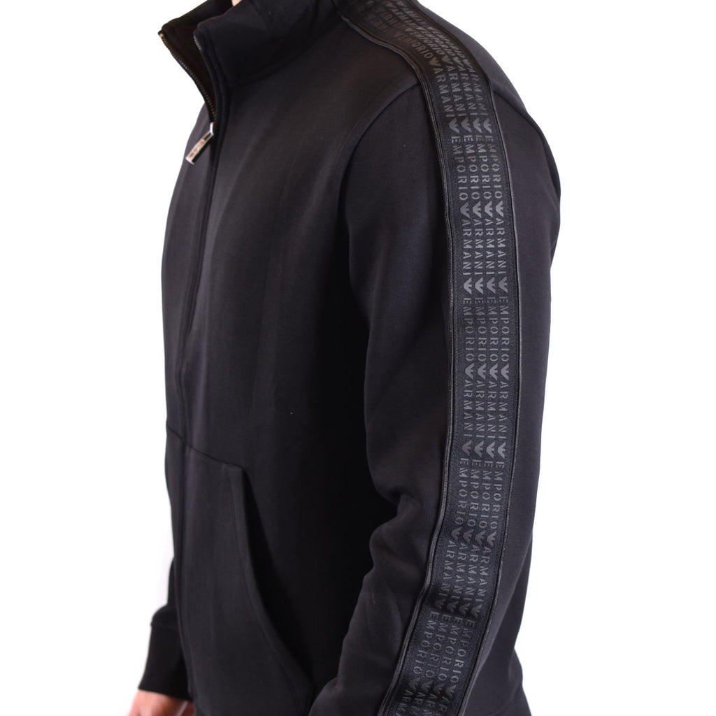 Emporio Armani Felpa Uomo Nero Con Zip Collo Alto Tasche Poliestere
