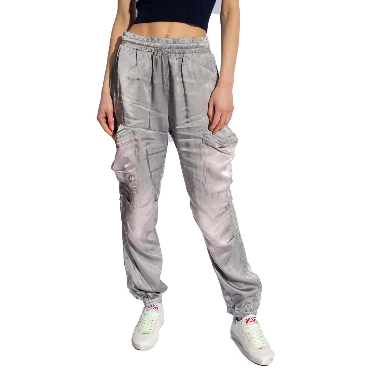 Diesel Pantaloni Donna Argento Primavera Estate In Poliestere
