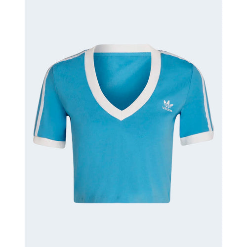 Abbigliamento Top Adidas Adidas Top Donna Azzurro Scollo A V Maniche Corte Cotone Elasticizzato Con Lycra Primavera Estate