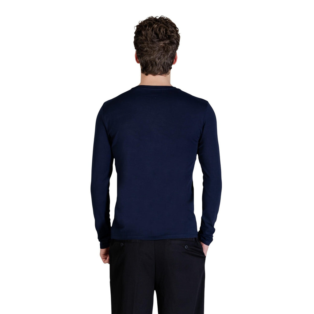 Guess T Shirt Uomo Maniche Lunghe Blu Girocollo Cotone Elastan