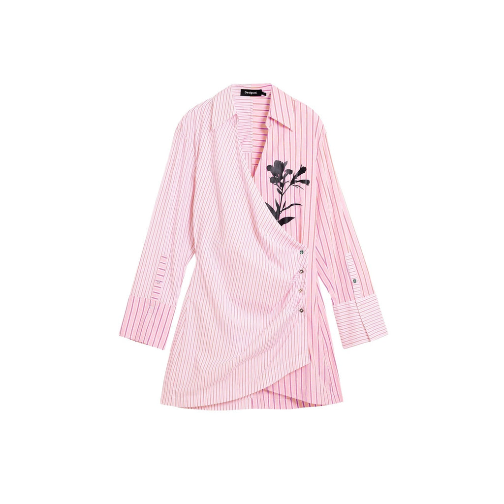 Desigual Abito Donna Rosa A Righe Cotone 100 Maniche Lunghe Scollo V