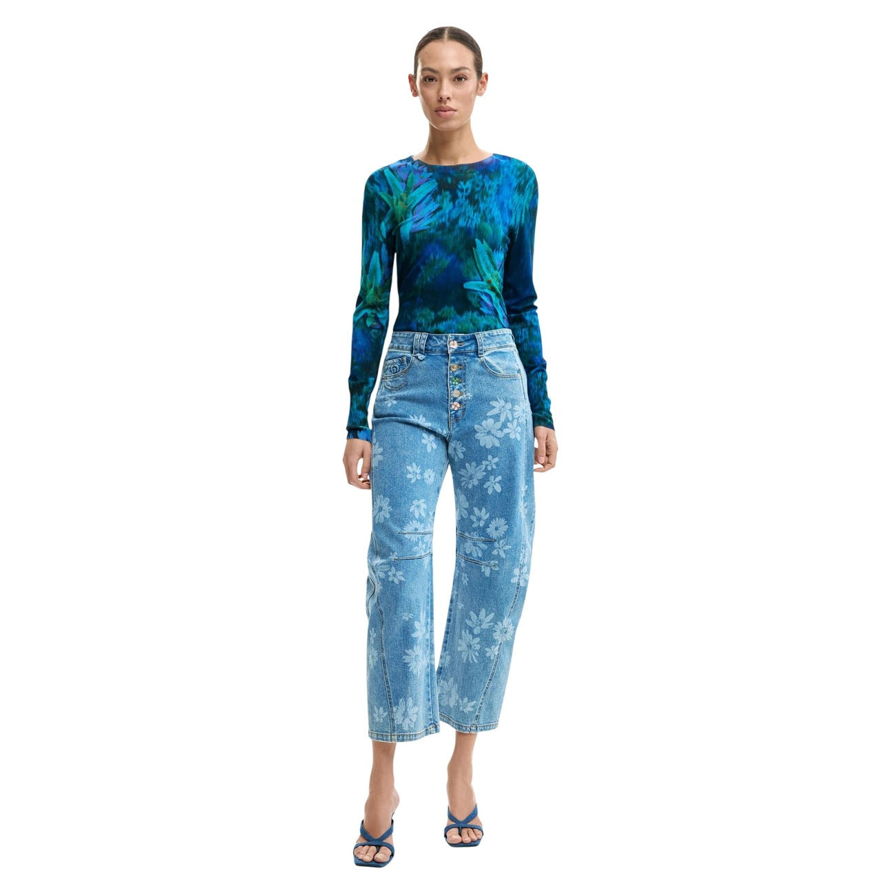 Desigual Jeans Donna Azzurri Con Fantasia Floreale Primavera Estate