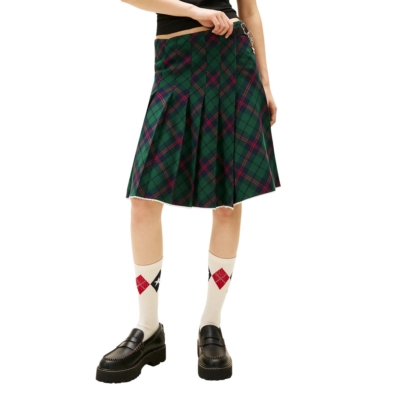 Tommy Hilfiger Jeans Gonna A Quadri Verde Donna In Cotone Organico