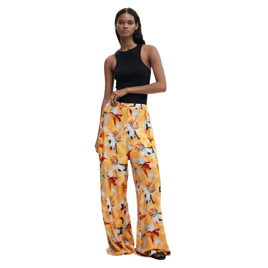 Desigual Pantaloni Donna Viscosa Floreale Arancione Primavera Estate