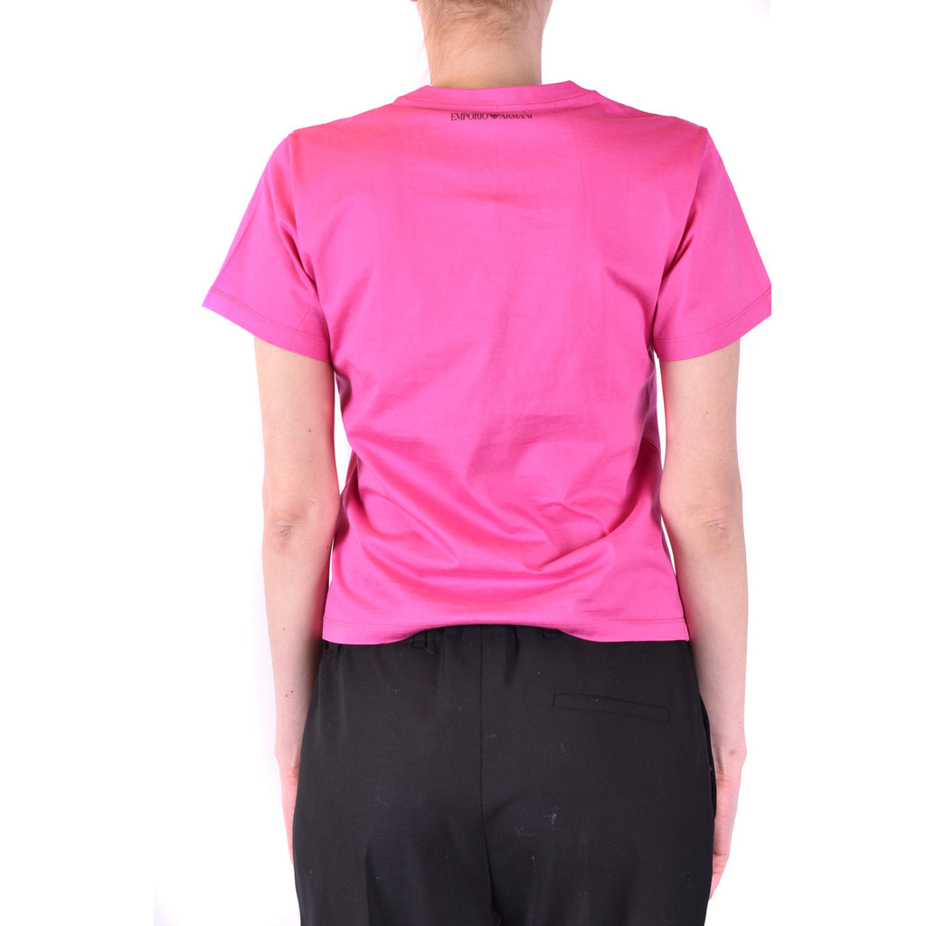 Emporio Armani T Shirt Donna Rosa Stampa Cotone Scollo Quadrato