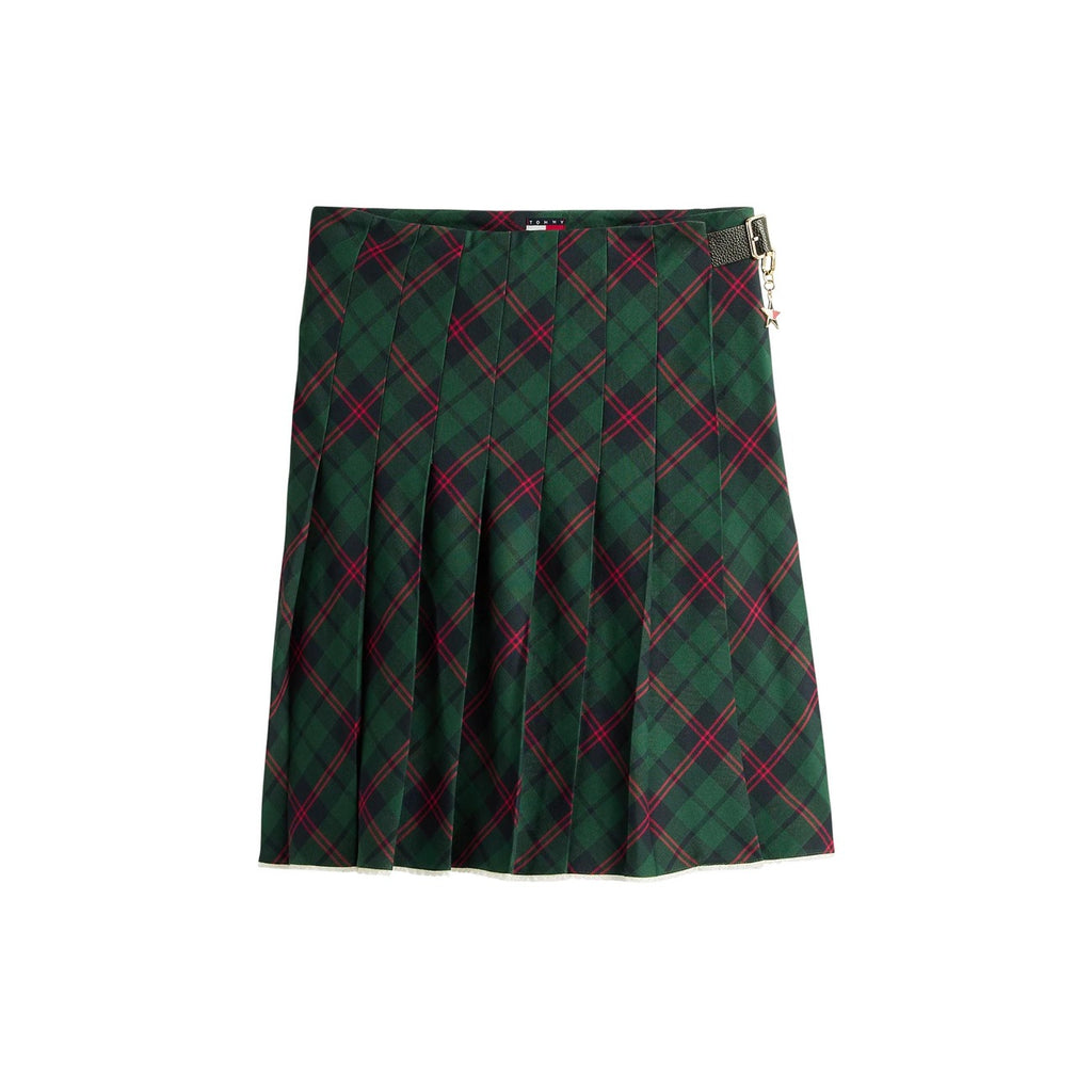Tommy Hilfiger Jeans Gonna A Quadri Verde Donna In Cotone Organico