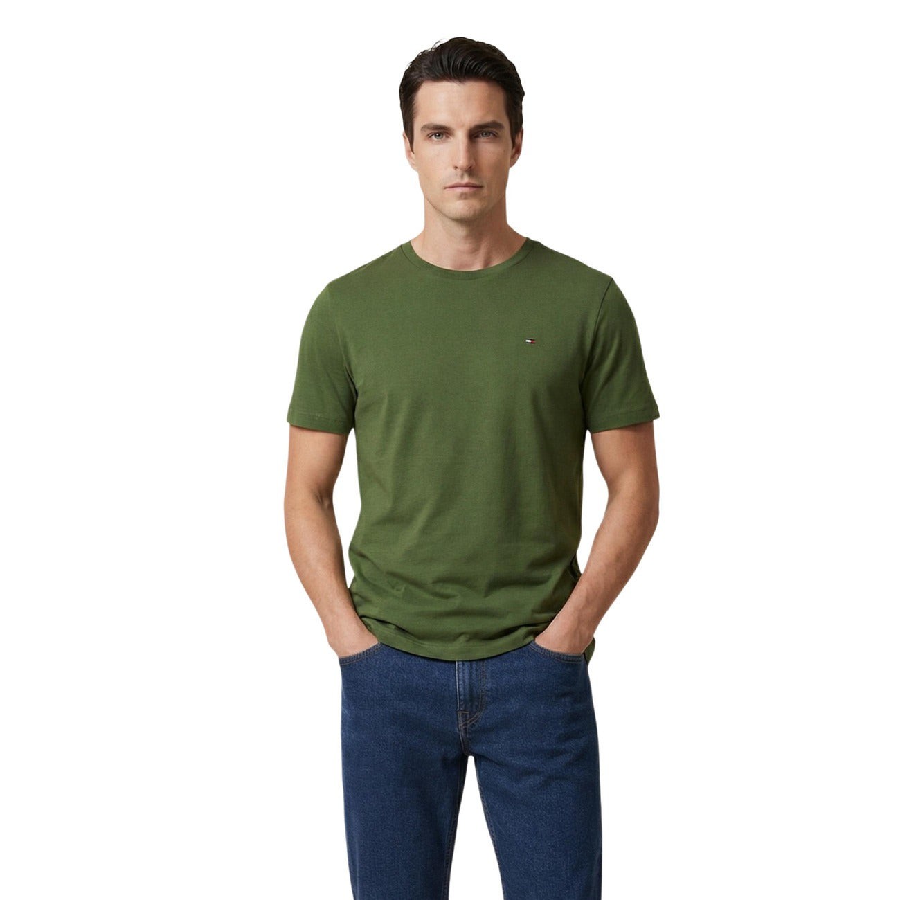 Tommy Hilfiger T Shirt Uomo Azzurro Cotone Organico Maniche Corte