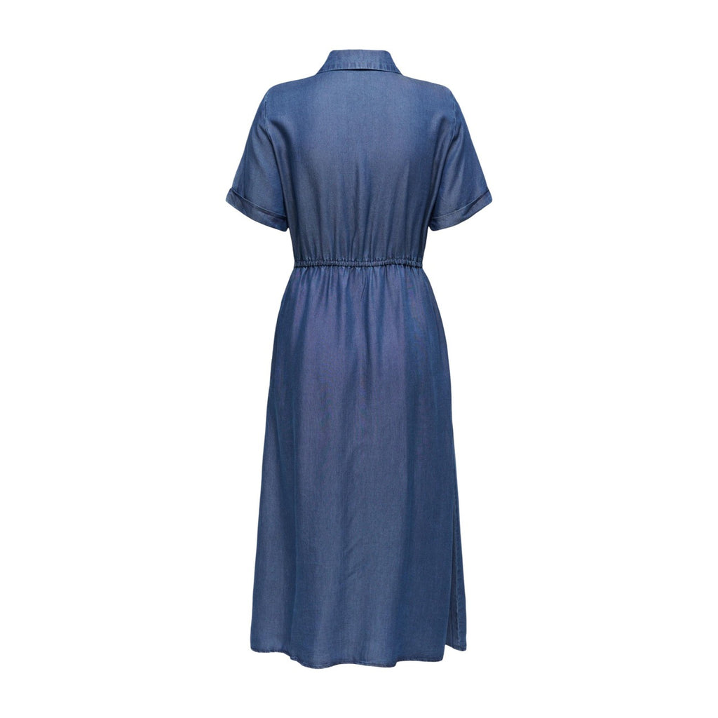 Only Abito Midi Blu Donna Con Cintura Bottoni Maniche Corte