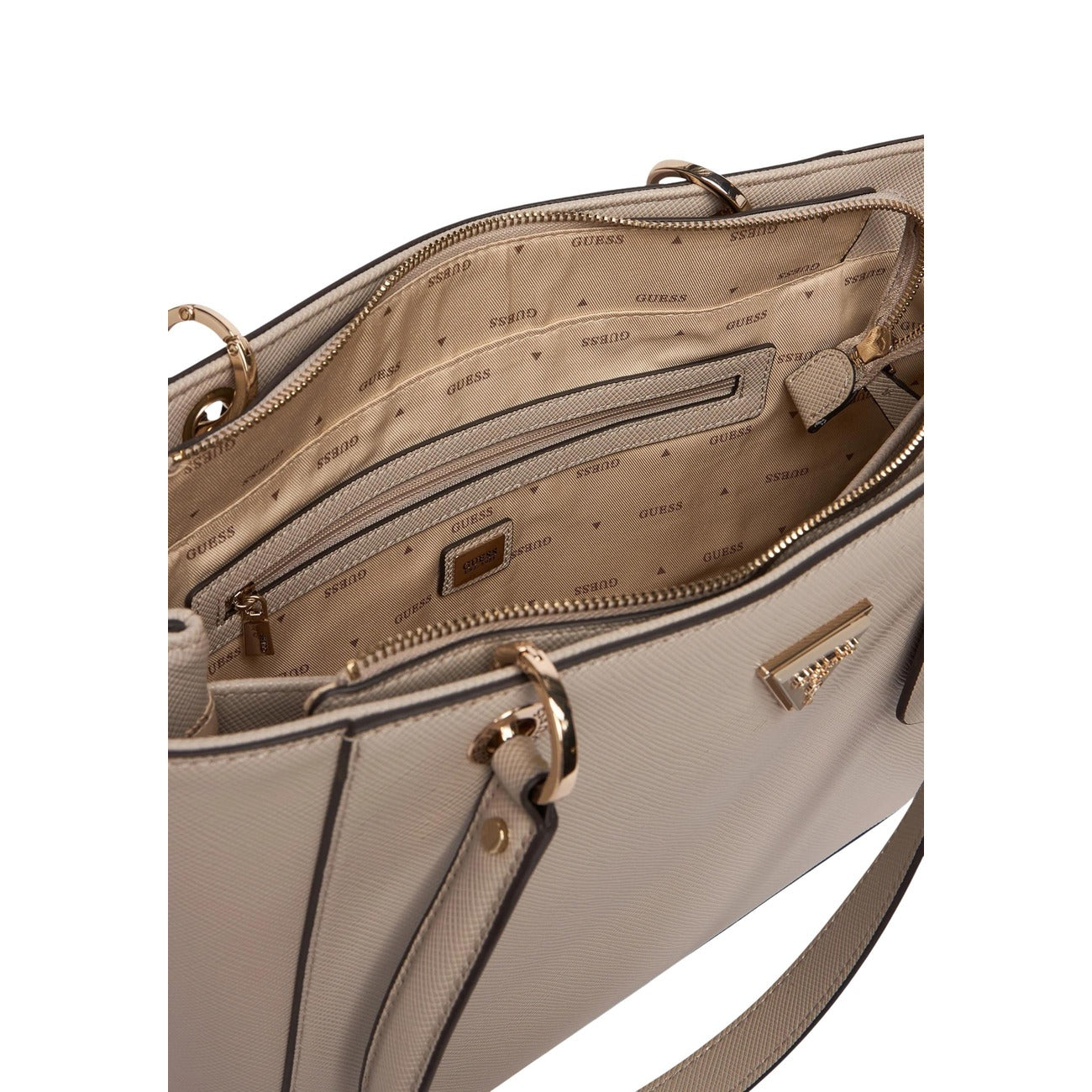 Guess Borsa Donna A Mano Grigia Con Zip Tasche Interne 30x25x9 Cm
