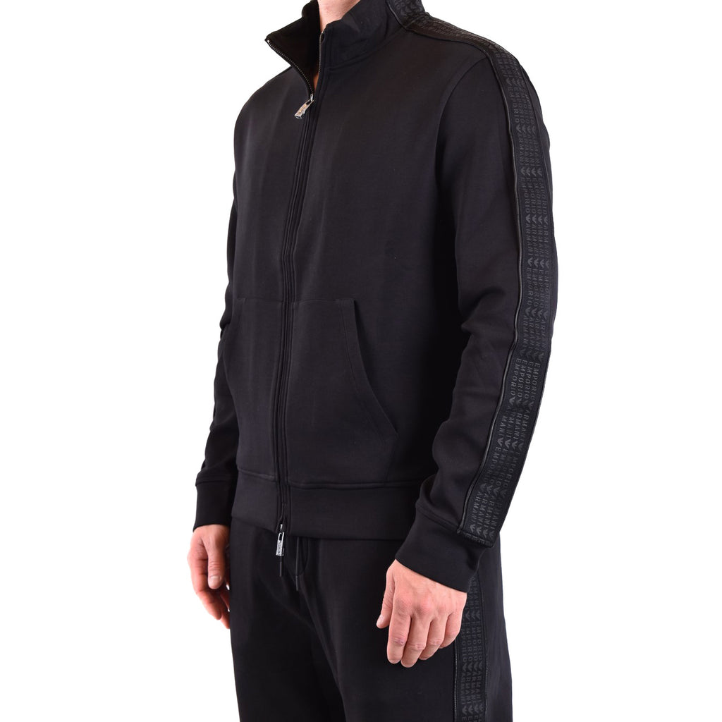 Emporio Armani Felpa Uomo Nero Con Zip Collo Alto Tasche Poliestere
