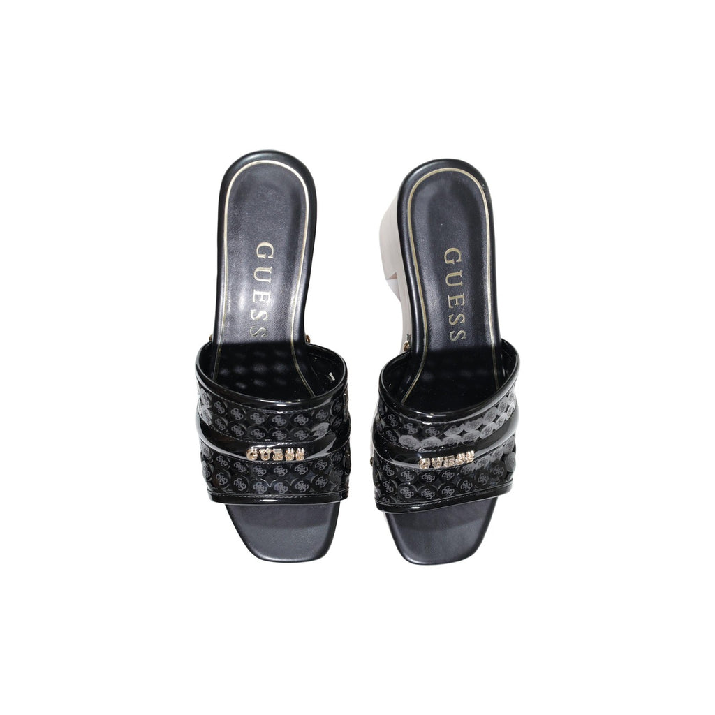 Guess Ciabatte Donna Nero Plateau Tacco Largo Interamente Poliuretano