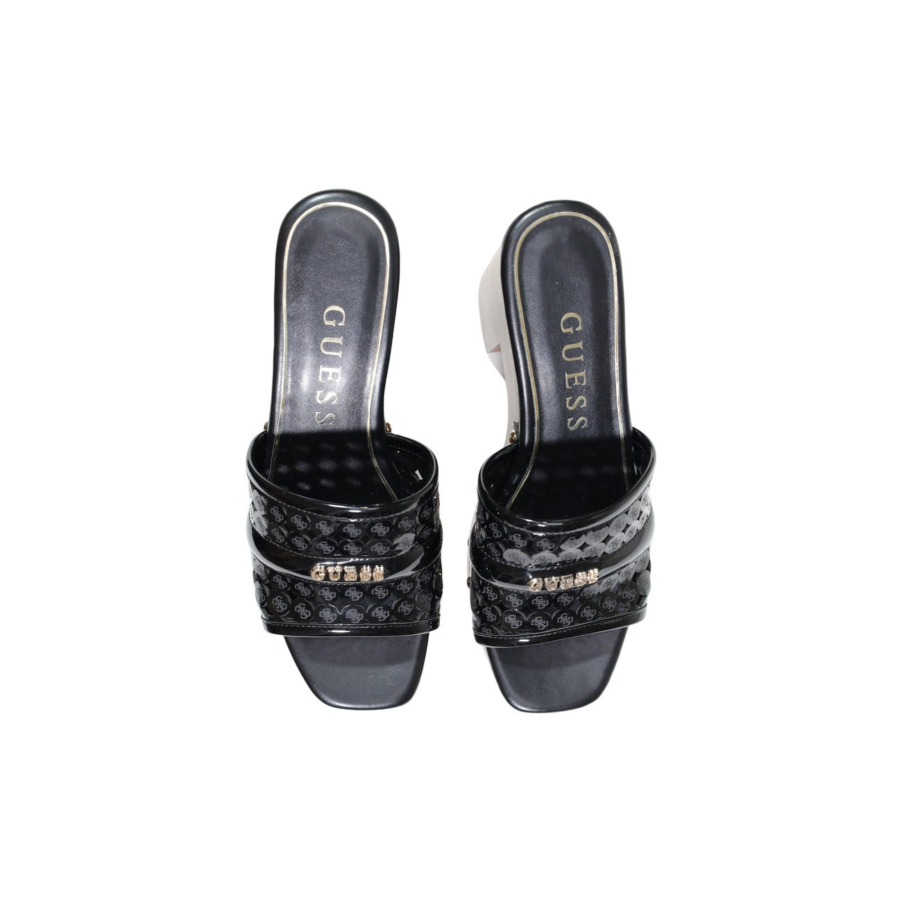 Guess Ciabatte Donna Nero Plateau Tacco Largo Interamente Poliuretano
