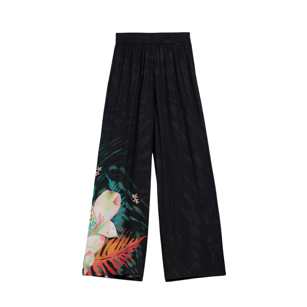 Desigual Pantaloni Donna Viscosa Nero Fantasia Floreale Primavera Estate