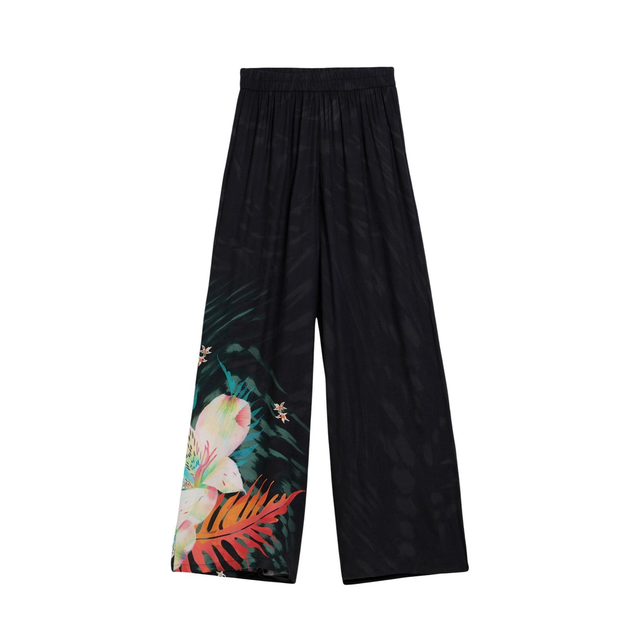 Desigual Pantaloni Donna Viscosa Nero Fantasia Floreale Primavera Estate