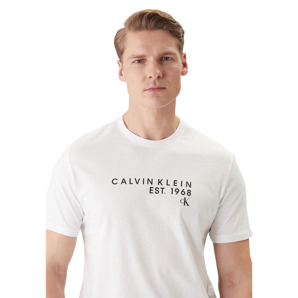 Calvin Klein T Shirt Uomo Cotone 100 Bianco Stampa Girocollo