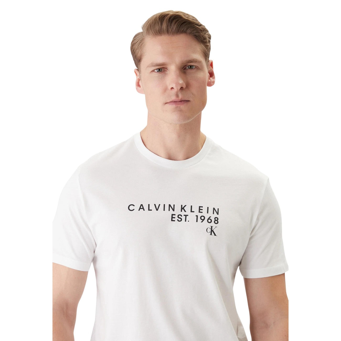 Calvin Klein T Shirt Uomo Cotone 100 Bianco Stampa Girocollo