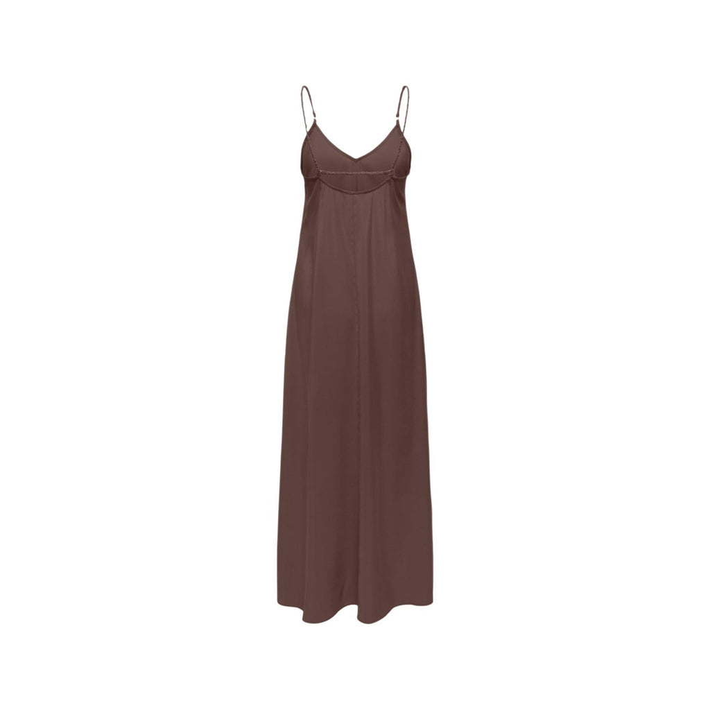 Only Abito Lungo Donna Marrone Spalline Scollo A V Primavera Estate