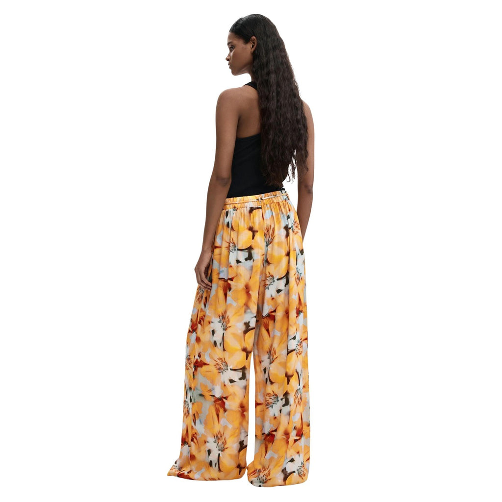 Desigual Pantaloni Donna Viscosa Floreale Arancione Primavera Estate