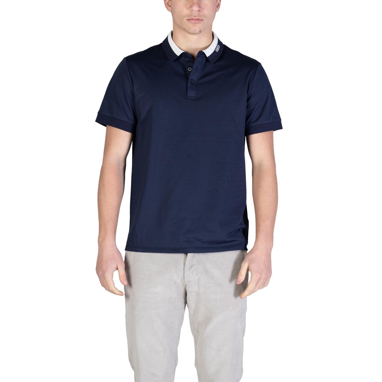 Guess Polo Uomo Blu Cotone Elastan Manica Corta Colletto Polo