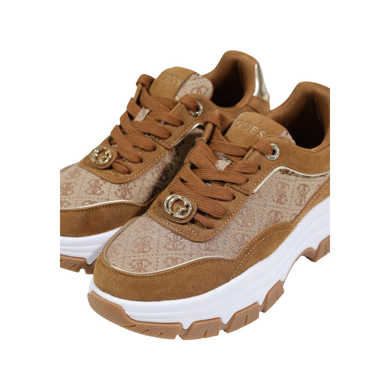 Guess Sneakers Donna Marrone Stampa Con Plateau Lacci Primavera Estate