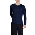 Guess T Shirt Uomo Maniche Lunghe Blu Girocollo Cotone Elastan