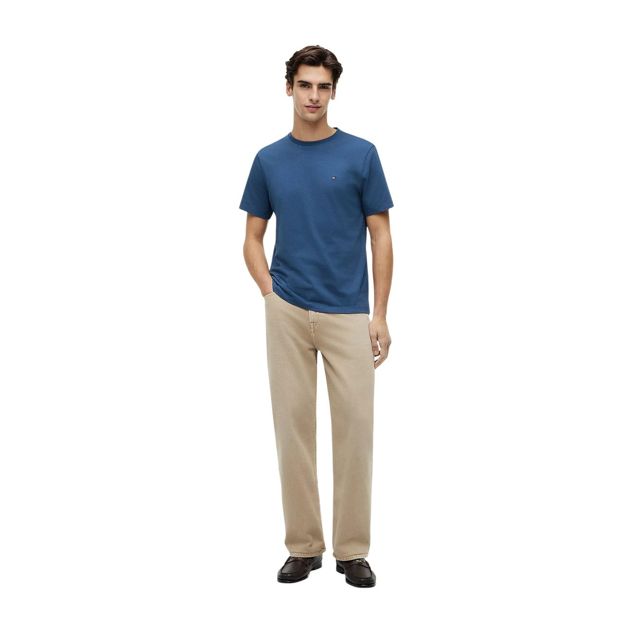 Tommy Hilfiger T Shirt Uomo Azzurro Cotone Organico Maniche Corte